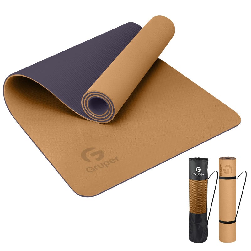 Gruper Yoga Mat Non Slip, Eco Friendly Fitness Exercise Mat with Carrying Strap,Pro Yoga Mats for Women,Workout Mats for Home, Pilates and Floor Exercises (Champagne Gold/Brown, Thickness-8mm) - Image 1